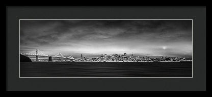 San Fransisco Cityscape Black And White Panorama - Framed Print