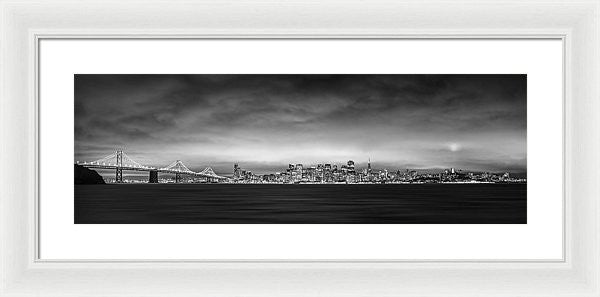 San Fransisco Cityscape Black And White Panorama - Framed Print