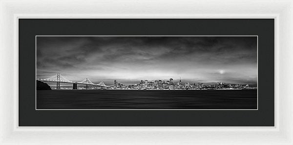 San Fransisco Cityscape Black And White Panorama - Framed Print