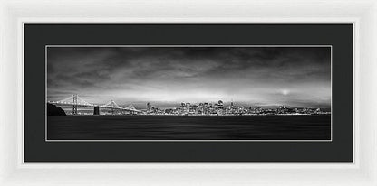 San Fransisco Cityscape Black And White Panorama - Framed Print