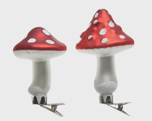 Set of Glass Toadstool Clip On Decorations