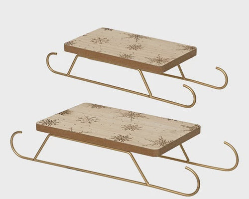 Set of Two Wooden Sleighs