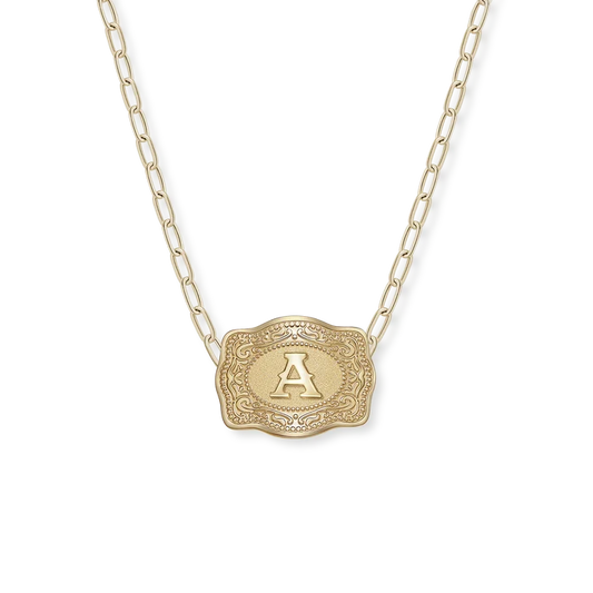 Spurwest Mini Belt Buckle Initial Necklace in Gold