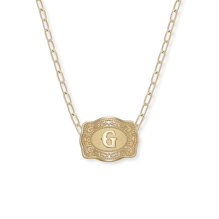 Spurwest Mini Belt Buckle Initial Necklace in Gold
