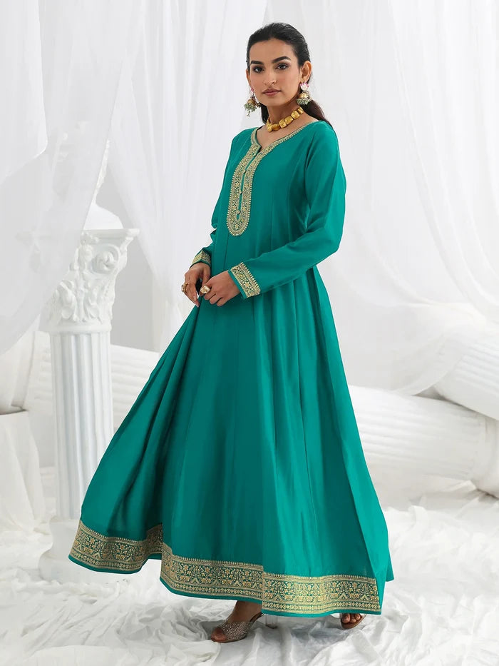 Teal Floral Anarkali Set