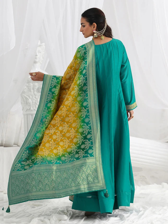 Teal Floral Anarkali Set