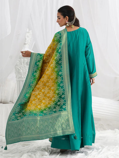 Teal Floral Anarkali Set