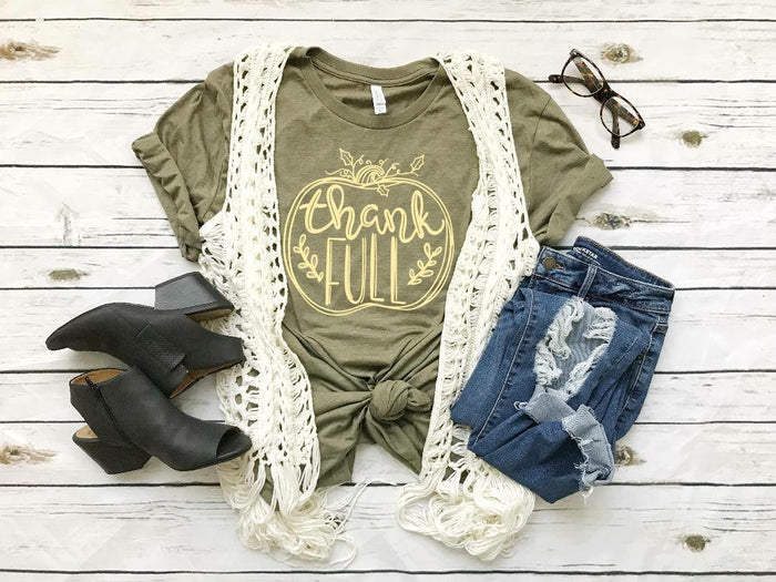 Thankfull Pumpkin Olive Green T-Shirt