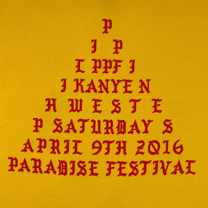 The Life of Pablo 2016 Paradise Fesitval ‘I Feel Like Pablo’ Tee In Yellow