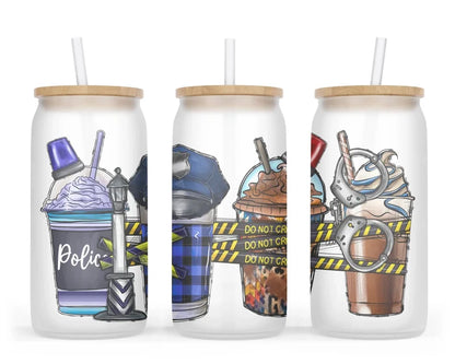 Thin Blue Latte | 16 oz Glass Tumbler