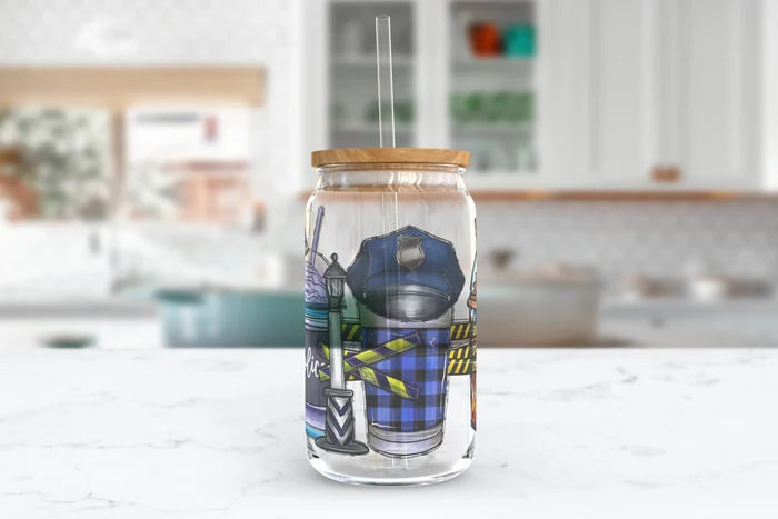Thin Blue Latte | 16 oz Glass Tumbler