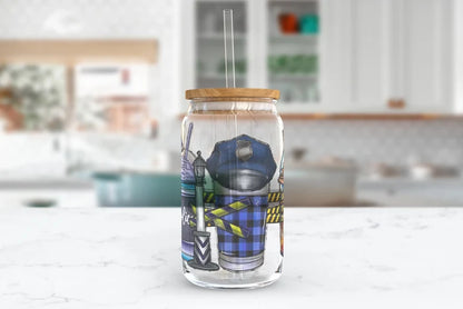Thin Blue Latte | 16 oz Glass Tumbler