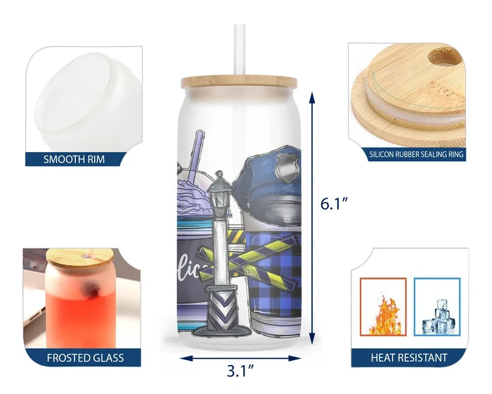 Thin Blue Latte | 16 oz Glass Tumbler