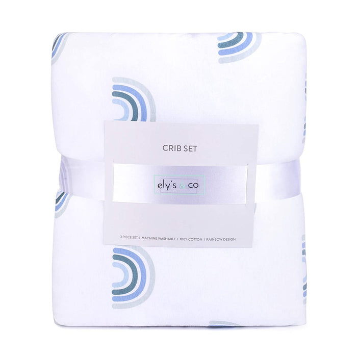 Gift-Ready Three-Piece Blue Rainbow Crib Set