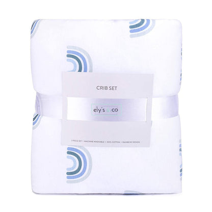 Gift-Ready Three-Piece Blue Rainbow Crib Set