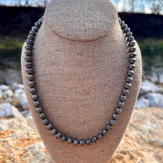 Thunder & Stone 18" Genuine Antiqued Hand Stamped Sterling Silver Navajo Pearl Necklace