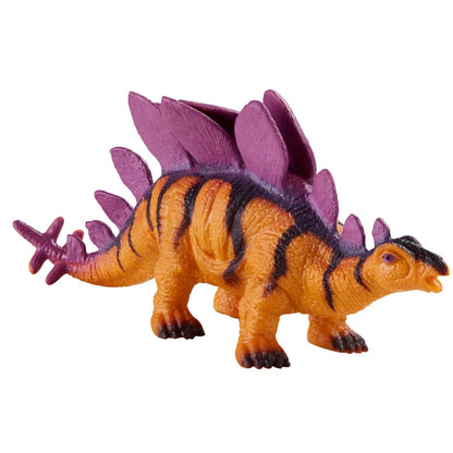 The Toysmith Dino Squishimals stegosaurus features an orange body, black stripes, and large purple plates—great for dinosaur fans or as a fun squishy fidget toy from Toysmith.