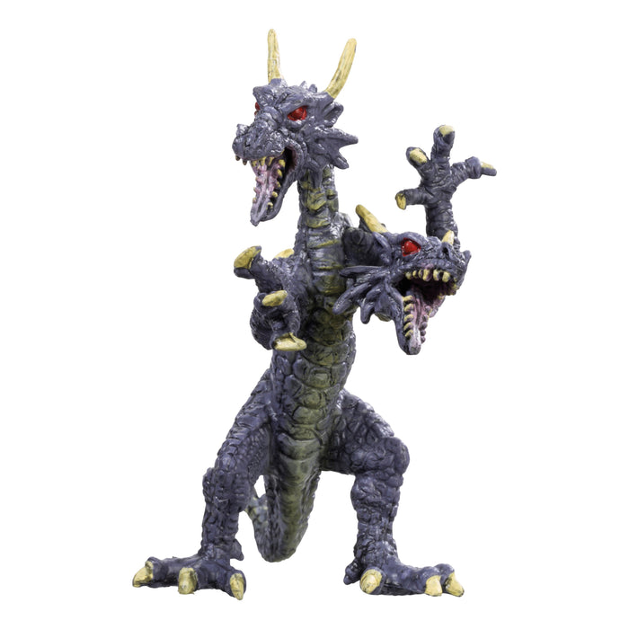 The Toysmith Magic Dragon Assorted by Toysmith features a two-headed dragon with dark purple scales, gold claws and horns, red eyes, and an aggressive stance—an ideal fantasy toy for imaginative play against a white background.