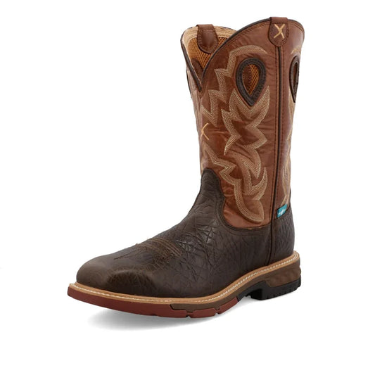 Twisted X Men's Safety Toe Western Work Boot in Smokey Chocolate and Spice
