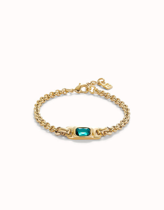 UNOde50 Gold Chain Bracelet - Green Crystal