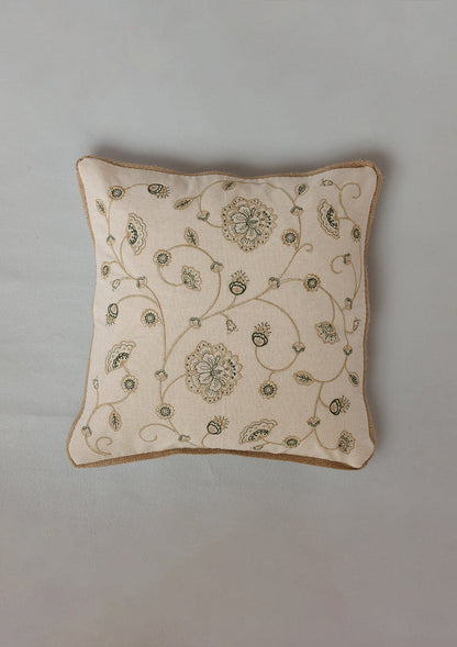 Valli Green & Gold | Gold Embroidered Floral |100% Cotton Cushion Cover For Sofa