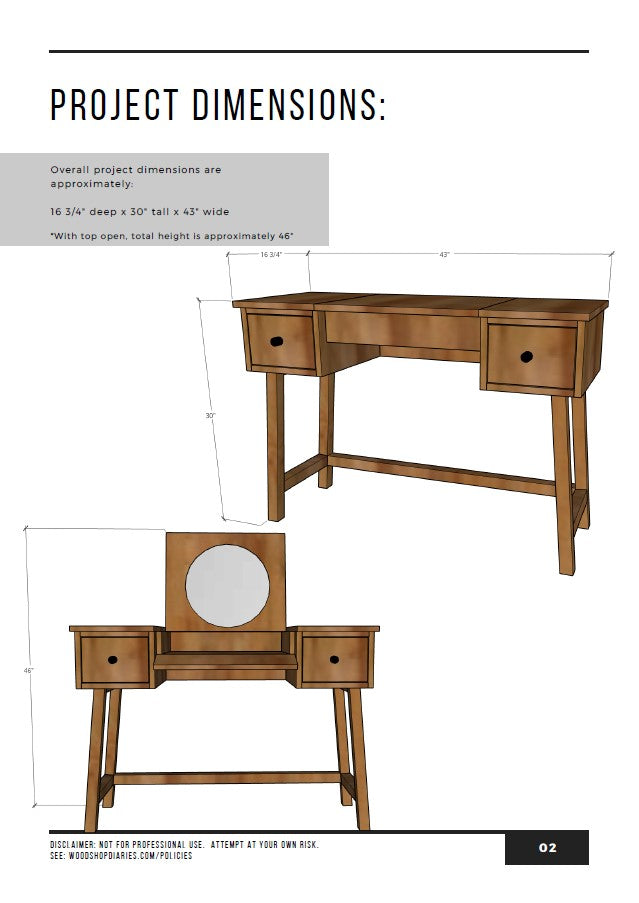 Vanity Desk with Flip Top Plans