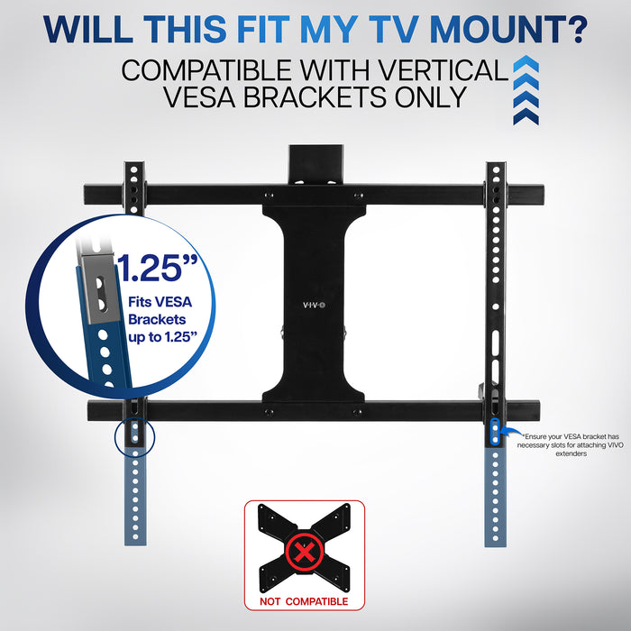 TV mount with compatibility information for VESA brackets on a white background