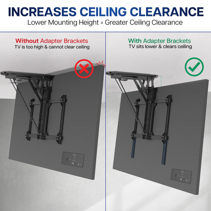 Vertical overhead VESA plate extender brackets.