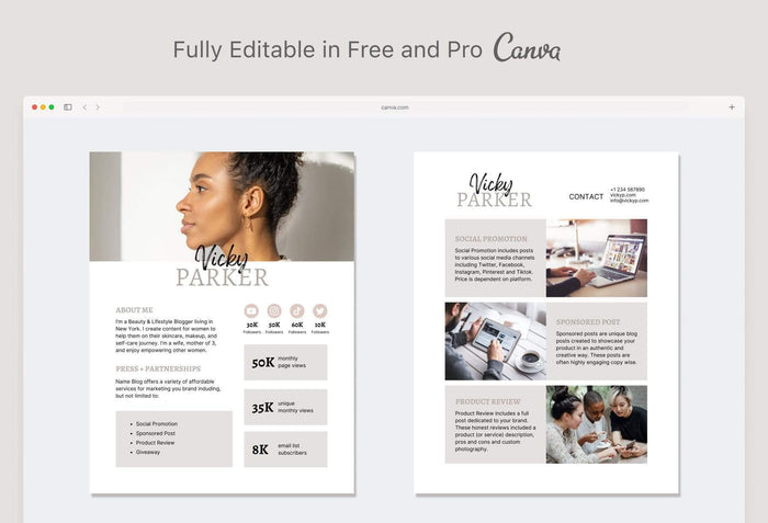 Ladystrategist Vicky Media Kit Canva Template for Influencers instagram canva templates social media templates etsy free canva templates