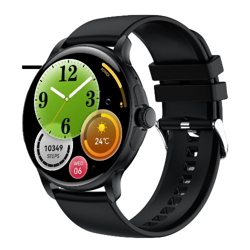 Smartwatch with a black band on a white background