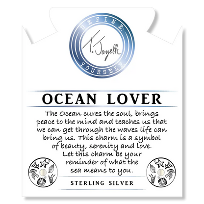 White Chalcedony Stone Bracelet with Ocean Lover Sterling Silver Charm