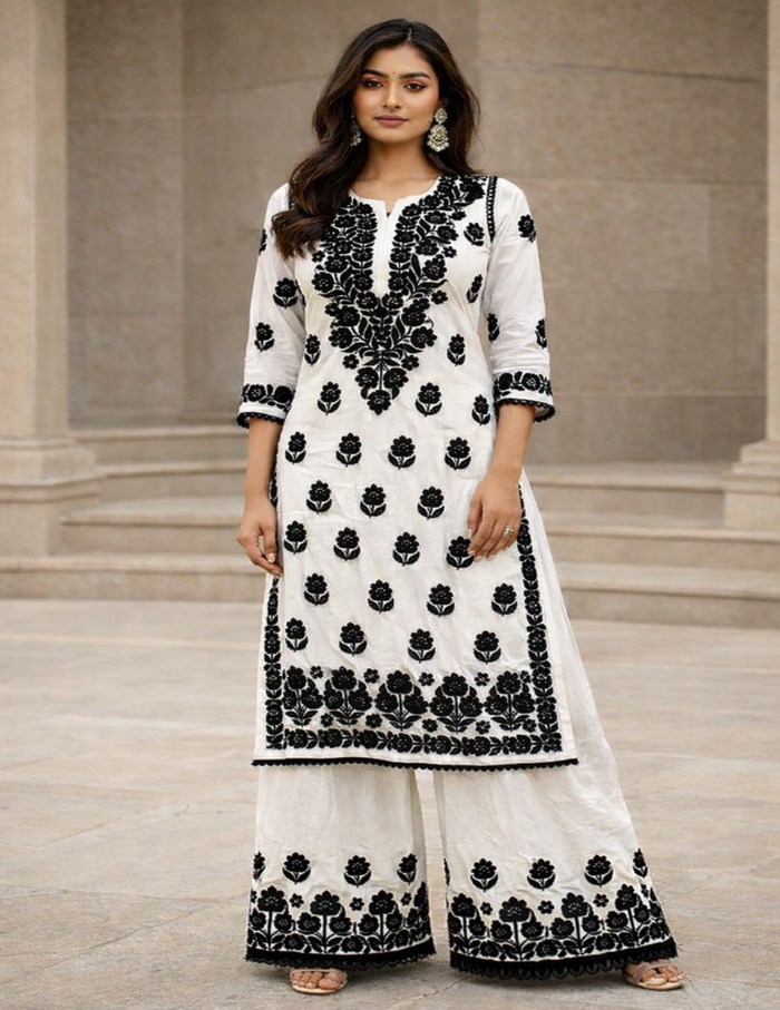 White Muse Chikankari Set