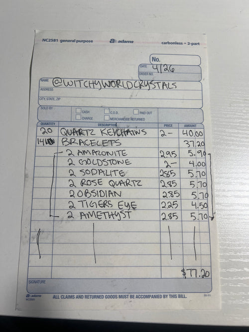 @witchyworldcrystals Wholesale Live Sale Invoice