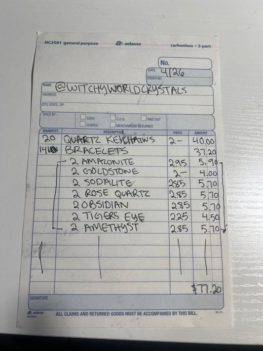 @witchyworldcrystals Wholesale Live Sale Invoice