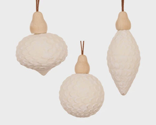 Wool White Textured Glass Bauble - 8cm