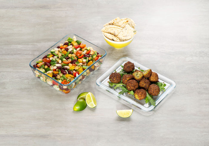 Zero Plastic - Set of 3 Glass Storage Boxes with Rectangular Glass Lid 0.8L + 1.5L + 2.6L