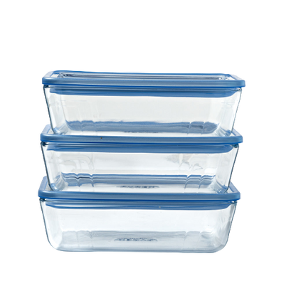 Zero Plastic - Set of 3 storage rectangular glass dish with glass lid 1.5L