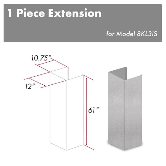 ZLINE 61 in. Satin Stainless Steel Chimney Extension for Ceilings up to 12.5 ft. (8KL3iS-E) main image.