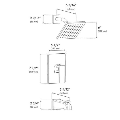 ZLINE Palisades Modern Shower System in Champagne Bronze (RBCN2-SHS-CB) dimensional diagram.