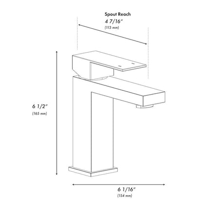 ZLINE Palisades Modern Single Handle Bath Faucet in Brushed Nickel (RBCN2-BF-BN) dimensional diagram.