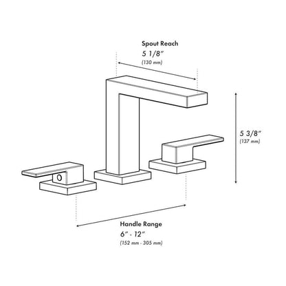 ZLINE Palisades Modern Widespread Bath Faucet in Brushed Nickel (RBCN3-BF-BN) dimensional diagram.
