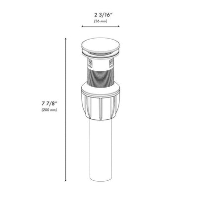 ZLINE Palisades Push Button Drain in Matte Black (RBCN1-PDO-MB) dimensional diagram.