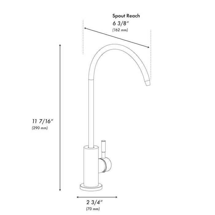 ZLINE Palisades Single Handle Drink Faucet in Champagne Bronze (RBCN1-FBV-CB) dimensional diagram.
