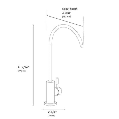ZLINE Palisades Single Handle Drink Faucet in Matte Black (RBCN1-FBV-MB) dimensional diagram.
