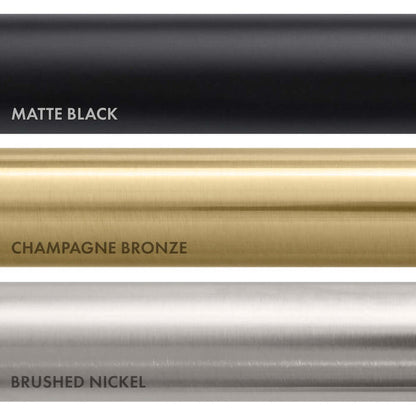 ZLINE Palisades Plumbing Finish Comparison. Top: Matte Black. Center: Champagne Bronze. Bottom: Brushed Nickel.