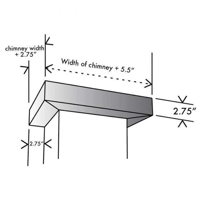 ZLINE Vented Crown Molding Profile 6 for Wall Mount Range Hood in Satin Stainless Steel (CM6V-8KBS) dimensional diagram.
